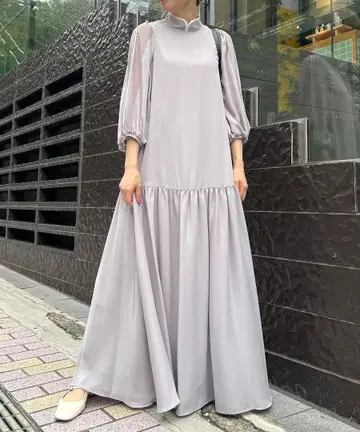 AULA AILA 차이나 칼라 조젯 롱 원피스