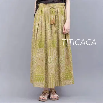TITICACA 티티카카 사시코풍 패치 프린트 스커트 그린