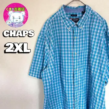 usa 구제 의류 CHAPS 반팔 버튼 셔츠 2XL 체크 라이트 블루