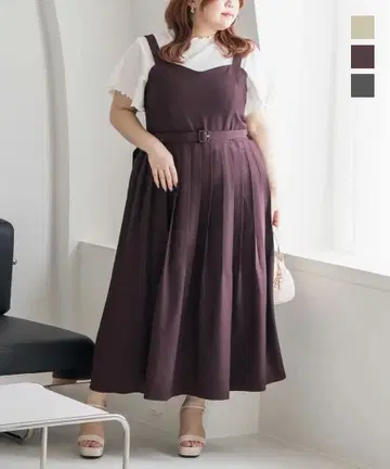 CLETTE 오리지널 벨트 포함 플리츠 점프 스커트 원피스 버건디