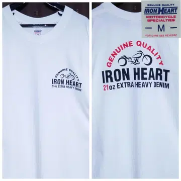 IRON HEART 헤비코튼 바이크 반팔 프린트 티셔츠 화이트
