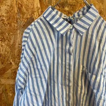 AE10200 ZARA BASIC 긴팔 셔츠 블루 스트라이프 여성용