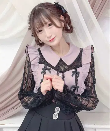MARS 마즈 블라우스 상의 긴팔 레이스 리본 프릴 새상품