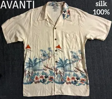 AVANTI 아반떼 실크 100% 하와이안 셔츠 오픈 카라