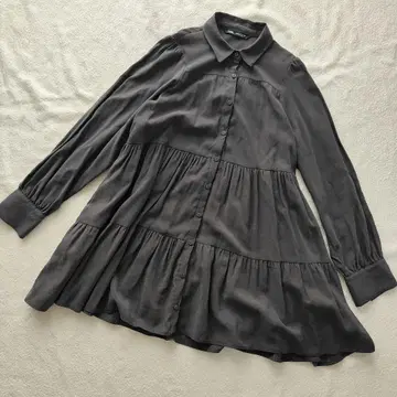 ZARA 긴팔 티어드 셔츠 블라우스 다크 그레이 M
