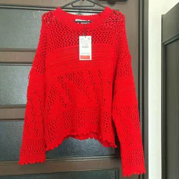 ZARA 긴팔 니트 빨간색 레드 L 사이즈 택 포함 미사용 새상품