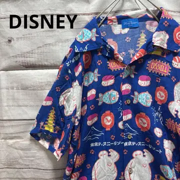 DISNEY 베이맥스 하와이안 셔츠 오픈 카라 셔츠 반팔 셔츠 파랑