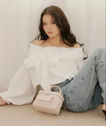 Chico 오프숄더 리본 벌룬 블라우스 아이보리