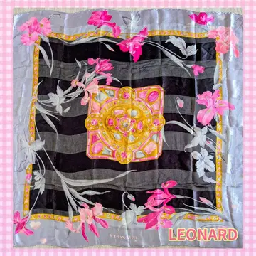 LEONARD 레오나르 대형 스카프 꽃무늬 주얼리 패턴 실크