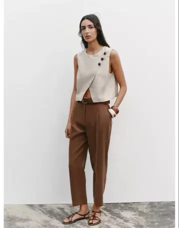 ZARA 베스트 지레 베이지 슬리브리스 상의 L