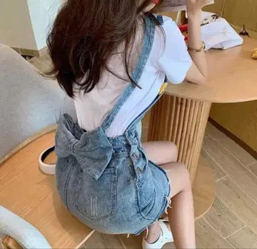 백리본 데님 살로펫 미니 스커트