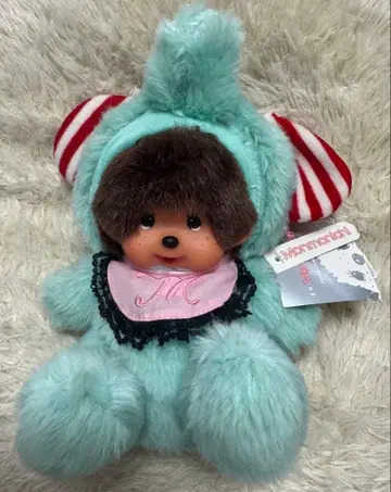 택 포함 Monchhichi 봉제 인형 민트 그린 인형옷