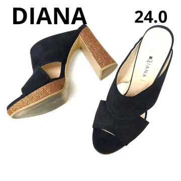 [일본제] DIANA 다크 네이비 스웨이드 뮬 24.0cm 라탄 조 힐