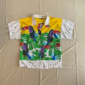 90s 구제 의류 투칸 패턴 하와이안 셔츠 오픈 카라 셔츠 굿 레귤러