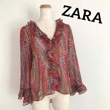 ZARA 자라 쉬폰 페이즐리 빨간색 블라우스 빨간색 에스닉 상의