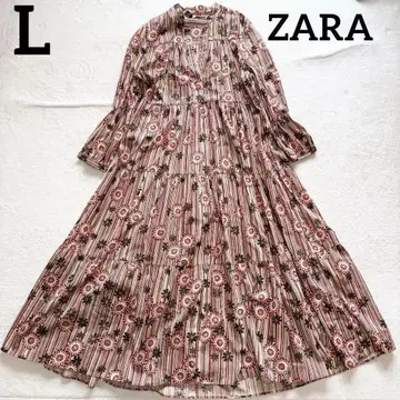 새상품급 빅 사이즈 ZARA 맥시 길이 스트라이프 플라워 프린트 원피스