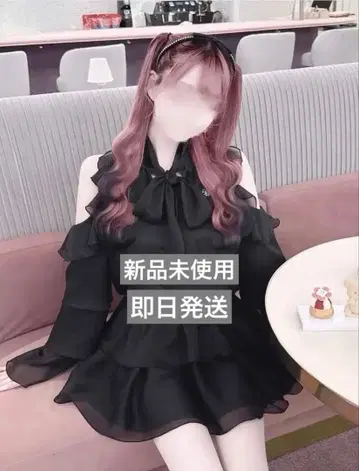허니뮤우 빅리본 프릴 쉬폰 원피스 블랙