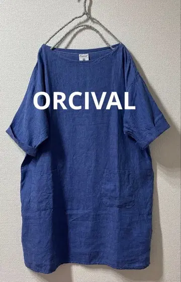 ORCIVAL 린넨 크로스 보트넥 반팔 원피스 블루 일본제