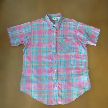 80s 프렌티스 Prentiss 마드라스 체크 버튼 다운 반팔 셔츠