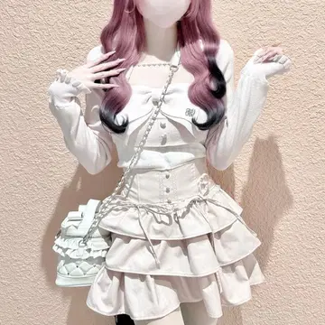 허니뮤우 이모쨩 빅 리본 하트 체인 앙상블 핑크