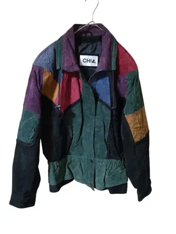 [ 90S ] 멀티 컬러 패치워크 리얼 가죽 자켓 빈티지