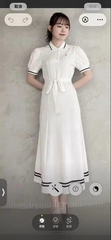 Polo 콜라보 폴로 옷깃 퍼프 슬리브 롱 원피스 화이트
