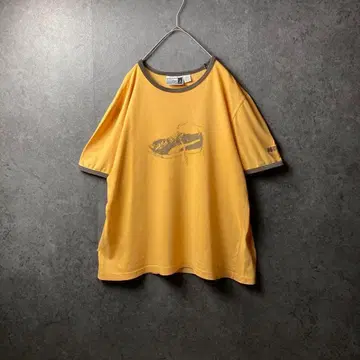 VINTAGE 링거 셔츠 구제 의류 옐로우 컬러 암 자수 여성용