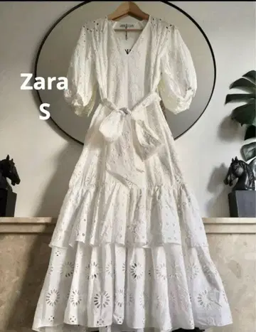 ZARA 컷워크 자수 원피스 레이스 허리 리본 화이트