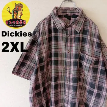 USA 구제 의류 Dickies 반팔 버튼 셔츠 2XL 블랙 레드 옴브레