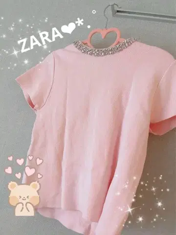 [ 완판템 ] ZARA 비쥬넥 반팔 상의 베이비 핑크