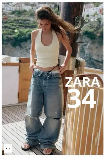 ZARA TRF 롤업 허리 미드 라이즈 데님 팬츠 34