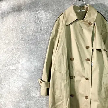 UNIQLO 트렌치코트 긴팔 베이지 무지 롱 벨트 더블 버튼