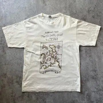 90s 싱글 스티치 세부섬 마젤란 항로 지도 T셔츠 XL