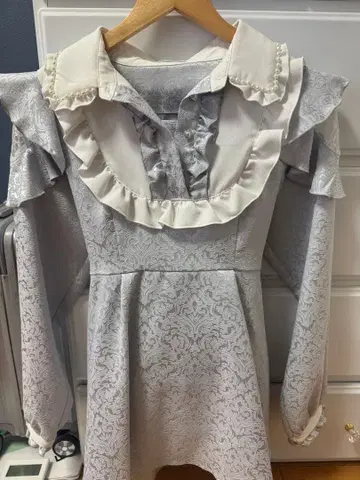 노에미 프릴 옷깃 펄 장식 자카드 셋업