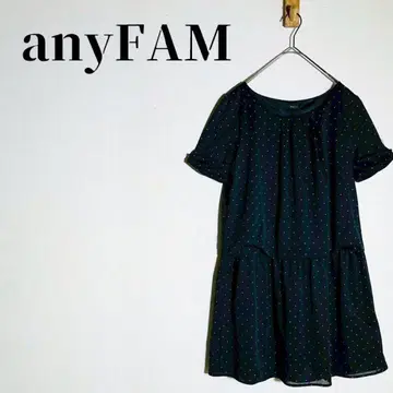 anyFAM 도트 무늬 도킹 원피스 롤업 소매 블랙 사이즈 2