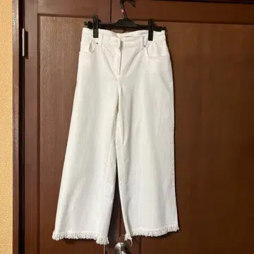ZARA WOMAN 화이트 데님 와이드 팬츠 프린지