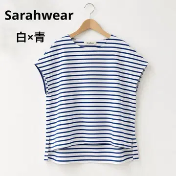 Sarahwear 블루 보더 티셔츠 프렌치 슬리브 화이트 x 파랑 일본제