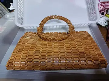 컨디션 최상 쇼와 50년대 레트로 대나무 비즈 핸드백