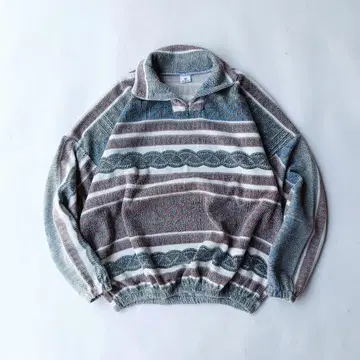 90s 잉글랜드제 올 패턴 하이넥 플리스 풀오버