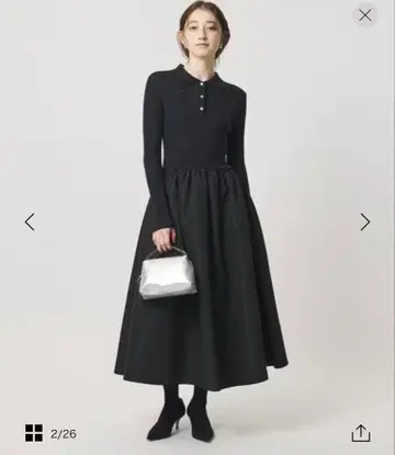 [새상품급] 유나이티드 애로우즈 폴로 옷깃 도킹 플레어 원피스 네이비