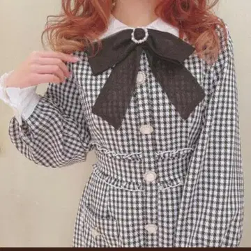 LIZ LISA 메시지 카라 깅엄 원피스