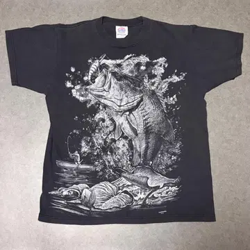 블랙 BASS T셔츠 빈티지 구제 의류 BASS PRO 샵 PRO