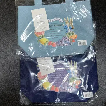피터 래빗 후르츠 패턴 토트백 핸드백 블루 네이비