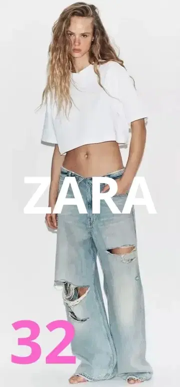 ZARA TRF 미드 라이즈 롤업 허리 데님 팬츠 32 XS 자라