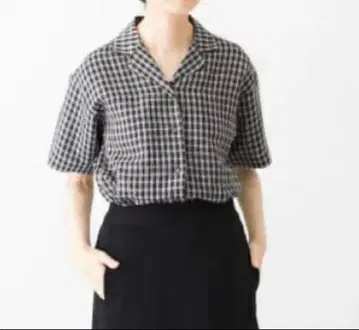 카구레 kagure 린넨 레이온 오픈 카라 셔츠 체크 반팔 셔츠