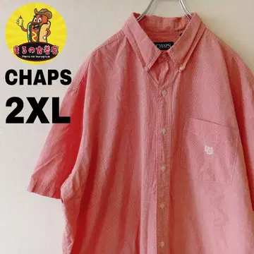 USA 구제 의류 CHAPS 반팔 버튼 셔츠 2XL 주홍색