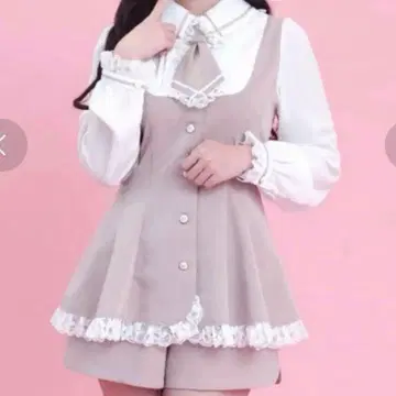 Secret Honey 넥타이 포함 라운드 컷 셋업 긴팔 핑크