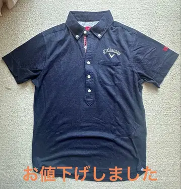 Callaway 반팔 피케 셔츠 네이비 버튼 다운 L 빨간색 택