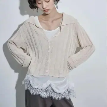 새상품급 시어 스트라이프 자카드 니트 폴로 가디건 THE YOn