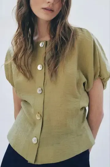 ZARA 린넨 블렌드 퍼프 슬리브 미사용 새상품